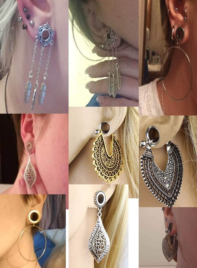 Suotarn 5 Pairs Stainless Steel Ear Tunnels Dangle Gauges For Women Rose Gold Hoop Double Flare Plugs Stretcher 00g Piercing Set (10mm=00g) - Image 3